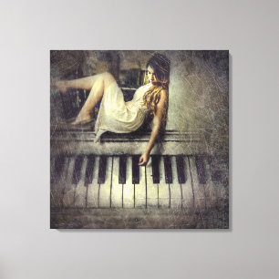 Lady en Piano Keys Canvas Afdruk