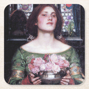Lady en Roos, John William Waterhouse Vierkante Kartonnen Onderzetter