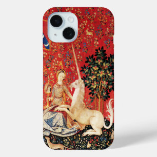 LADY EN UNICORN Fantasy Animals Green Red Floral