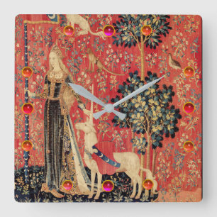 LADY EN UNICORN Fantasy Flowers, Animals, Gemstene Vierkante Klok