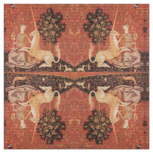 LADY EN UNICORN Fantasy Flowers, Animals Stof