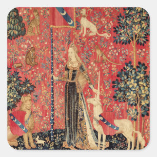 LADY EN UNICORN Fantasy Flowers, Animals Vierkante Sticker
