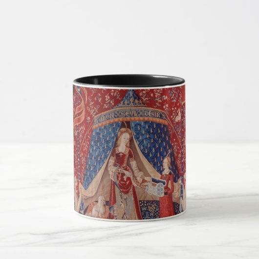 Lady en Unicorn Medieval Tapestry Desire Mok (Midden)