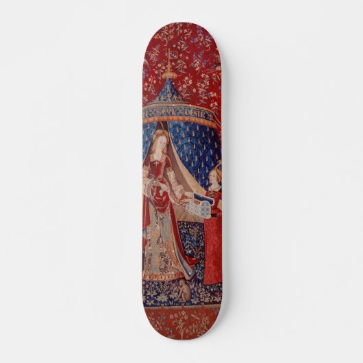 Lady en Unicorn Medieval Tapestry Desire Skateboard (Voorkant)