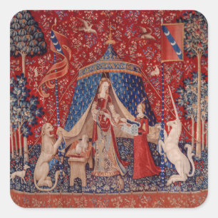 Lady en Unicorn Medieval Tapestry Desire Vierkante Sticker
