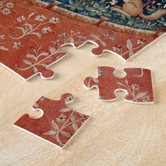 Lady en Unicorn Medieval Tapestry Hearing Legpuzzel (Zijkant)