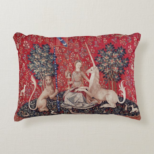 Lady en Unicorn Medieval Tapestry Sight Accent Kussen (Voorkant)