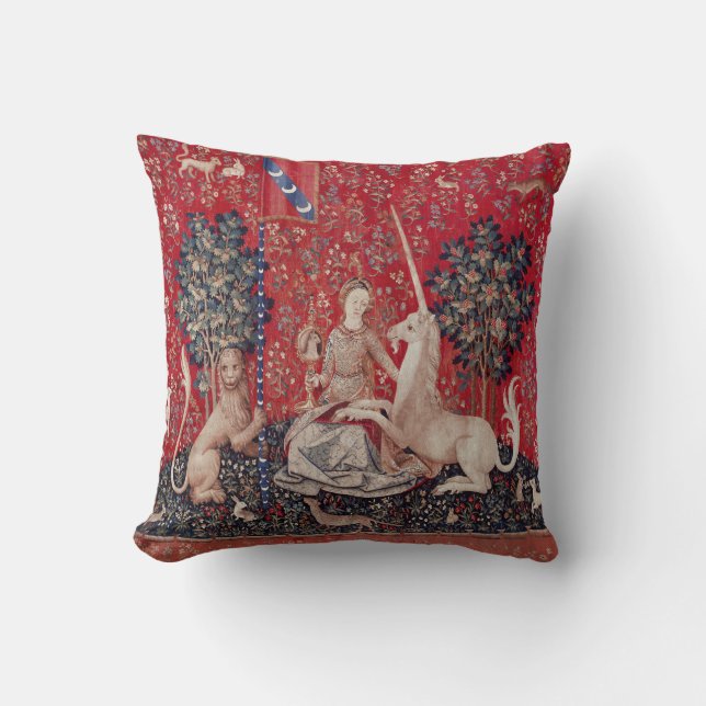 Lady en Unicorn Medieval Tapestry Sight Kussen (Voorkant)