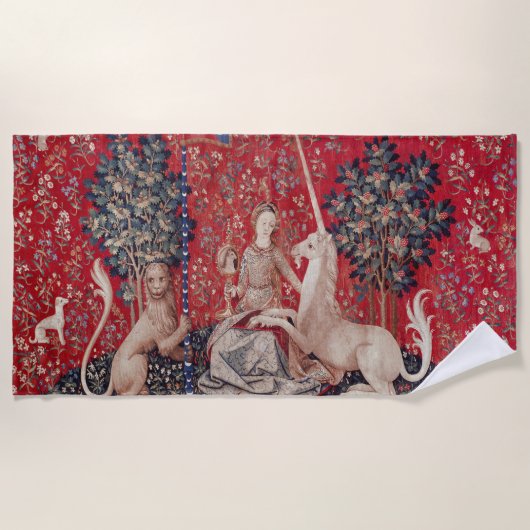 Lady en Unicorn Medieval Tapestry Sight Strandlaken (Voorkant)