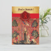 LADY EN UNICORN MONOGRAM RED WAX SEAL PARCHCHMENT KAART (Staand voorkant)