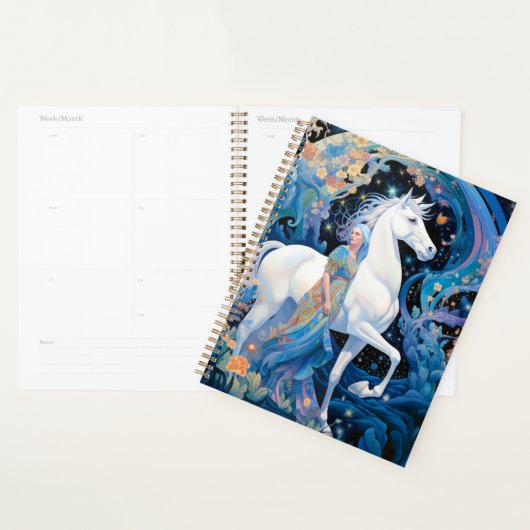 Lady en White Horse Fantasy Kunst Planner (Display)