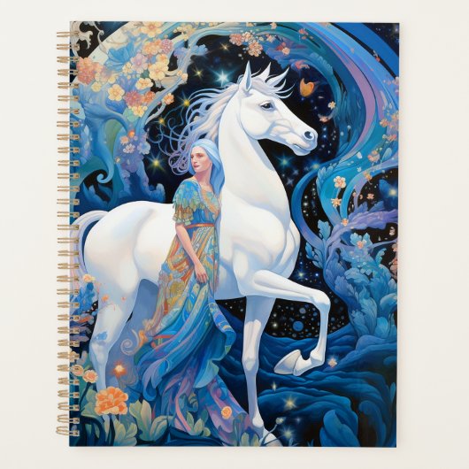 Lady en White Horse Fantasy Kunst Planner (Voorkant)