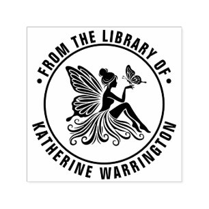 Lady Fairy Holding Butterfly Library Boeknaam Zelfinktende Stempel