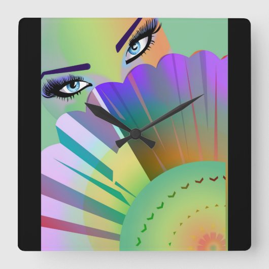 Lady Fan Clock Vierkante Klok (Voorkant)