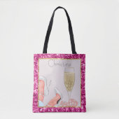 Lady Gambler Pink Glitter Dice & Diamonds-Canvas t Draagtas (Voorkant)