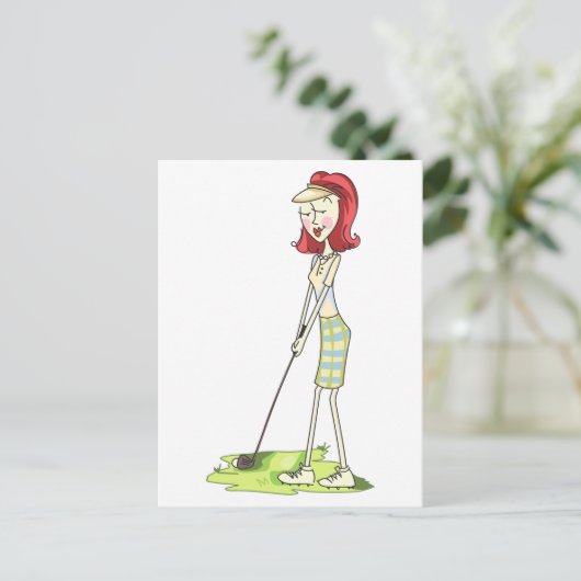 Lady Golfer Briefkaart (Staand voorkant)