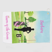 Lady Golfer Golf Course Custom Name 3-D Monogram Golfhanddoek (Horizontaal)