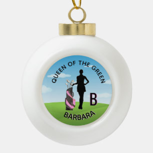 Lady Golfer Golf Course Custom Name 3-D Monogram Keramische Bal Ornament