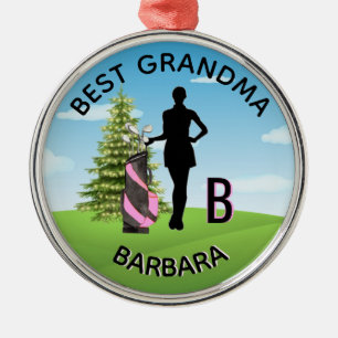 Lady Golfer Golf Course Custom Name 3-D Monogram Metalen Ornament