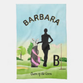 Lady Golfer Golf Course Custom Name 3-D Monogram Theedoek (Verticaal)