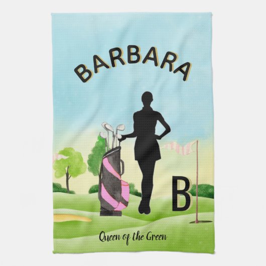 Lady Golfer Golf Course Custom Name 3-D Monogram Theedoek (Verticaal)