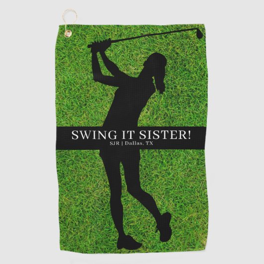 Lady Golfer Golf Green Silhouette Monogram Golfhanddoek (Voorkant)