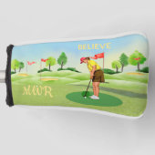 Lady Golfer Greens Monogram met groene knop Golfheadcover (Voorkant)