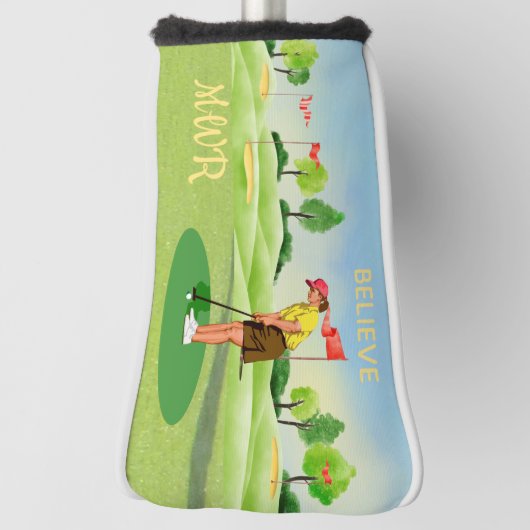 Lady Golfer Greens Monogram met groene knop Golfheadcover (Draai 90)