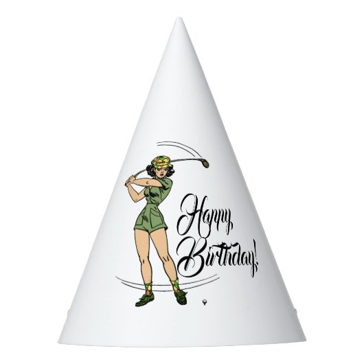 Lady Golfer Happy Birthday Feesthoedjes (Voorkant)