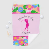 Lady Golfer Roze Bloemen Preppy Aangepaste naam Da Golfhanddoek (Insitu)