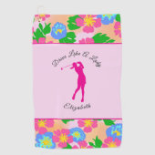 Lady Golfer Roze Bloemen Preppy Aangepaste naam Da Golfhanddoek (Voorkant)