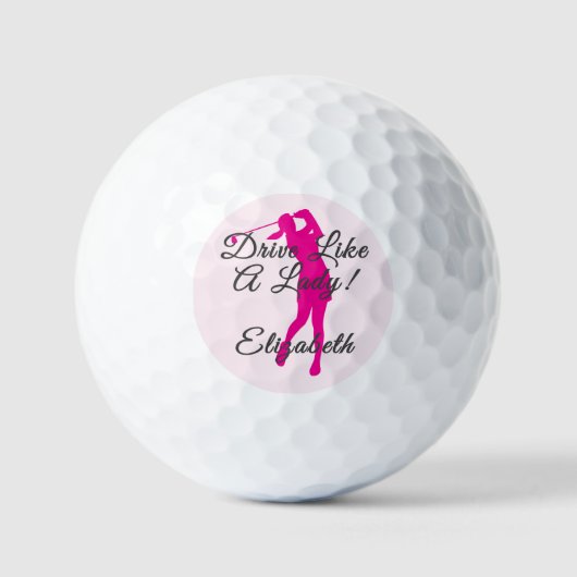 Lady Golfer Roze Girly Vrouwelijke Aangepaste Naam Golfballen (Voorkant)