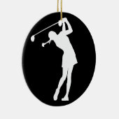 Lady Golfer Silhouette Ornament met naam Black (Rechts)