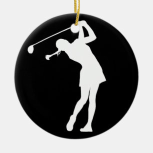 Lady Golfer Silhouette Ornament met naam Black