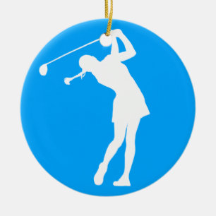 Lady Golfer Silhouette Ornament met naam Blue