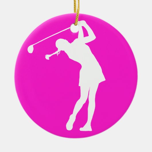 Lady Golfer Silhouette Ornement rose (Devant)