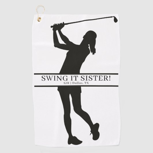 Lady Golfer Silhouette Personalized Monogram Golfhanddoek (Voorkant)