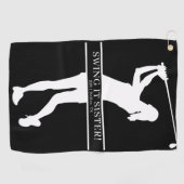 Lady Golfer Silhouette Personalized Monogram  Golfhanddoek (Horizontaal)