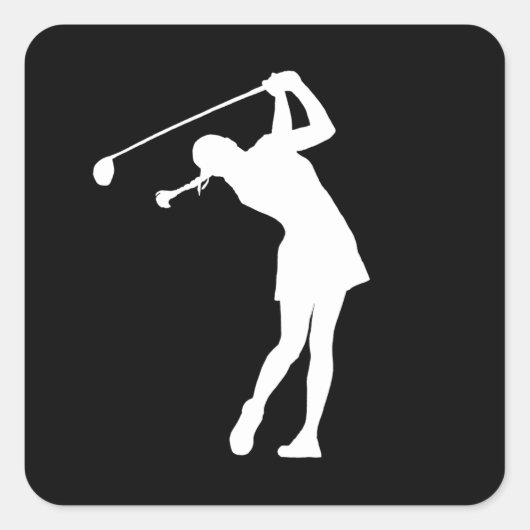 Lady Golfer Silhouette Sticker Zwart (Voorkant)
