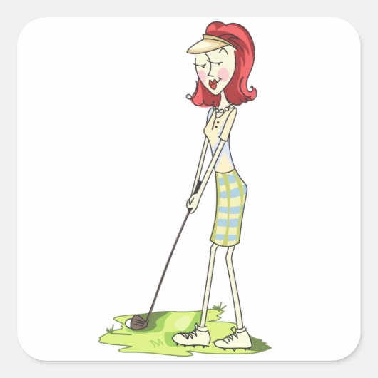 Lady Golfer Vierkante Sticker (Voorkant)