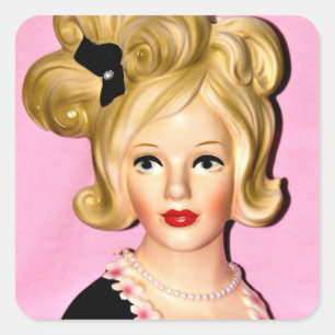  Lady Head Vase Big Wild Hair Vierkante Sticker