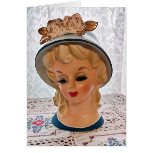 Lady Head Vase Blonde Ado Blue Casquette carte