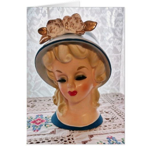 Lady Head Vase Blonde Ado Blue Casquette carte (Devant)