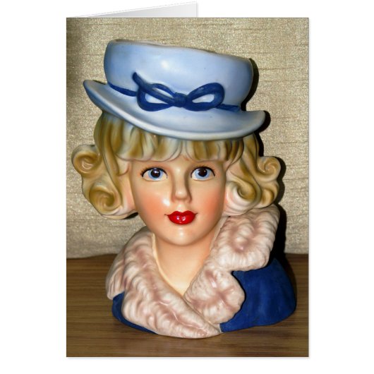  Lady Head Vase Blue Pet Fur Collar Kaart (Voorkant)