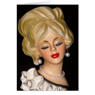  Lady Head Vase Chic Big Hair Ruffles Kaart
