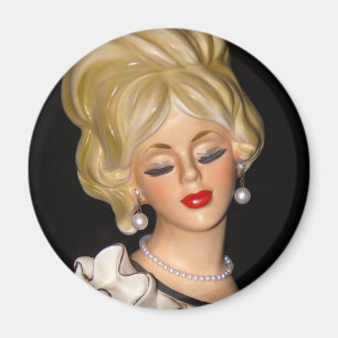 Lady Head Vase Chic Big Hair Ruffles Magneet