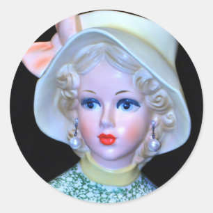  Lady Head Vase Flapper Cloche Pet Ronde Sticker