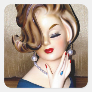  Lady Head Vase Flip Hairdo Ring Vierkante Sticker