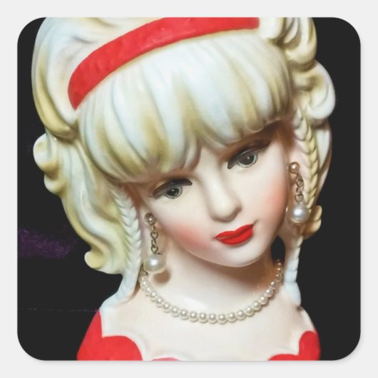  Lady Head Vase Platinum Blonde Braids Vierkante Sticker (Voorkant)