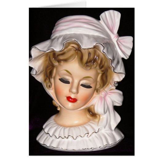 Lady Head Vase Roze Ruffled Bonnet Kaart (Voorkant)